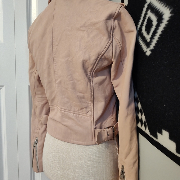🩷EUC Lucky Brand Core Genuine Leather Moto Full Zip Jacket, Blush Pink, Small - Picture 9 of 16